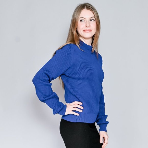 631. PRADA Waffle Knit Blue Sweater Sz 48 - Picture 3 of 7